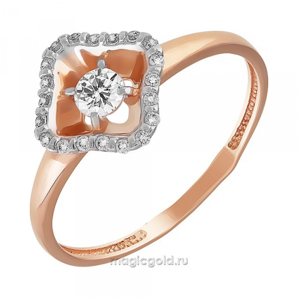 Золотое кольцо с кристаллом swarovski и фианитом № 164573