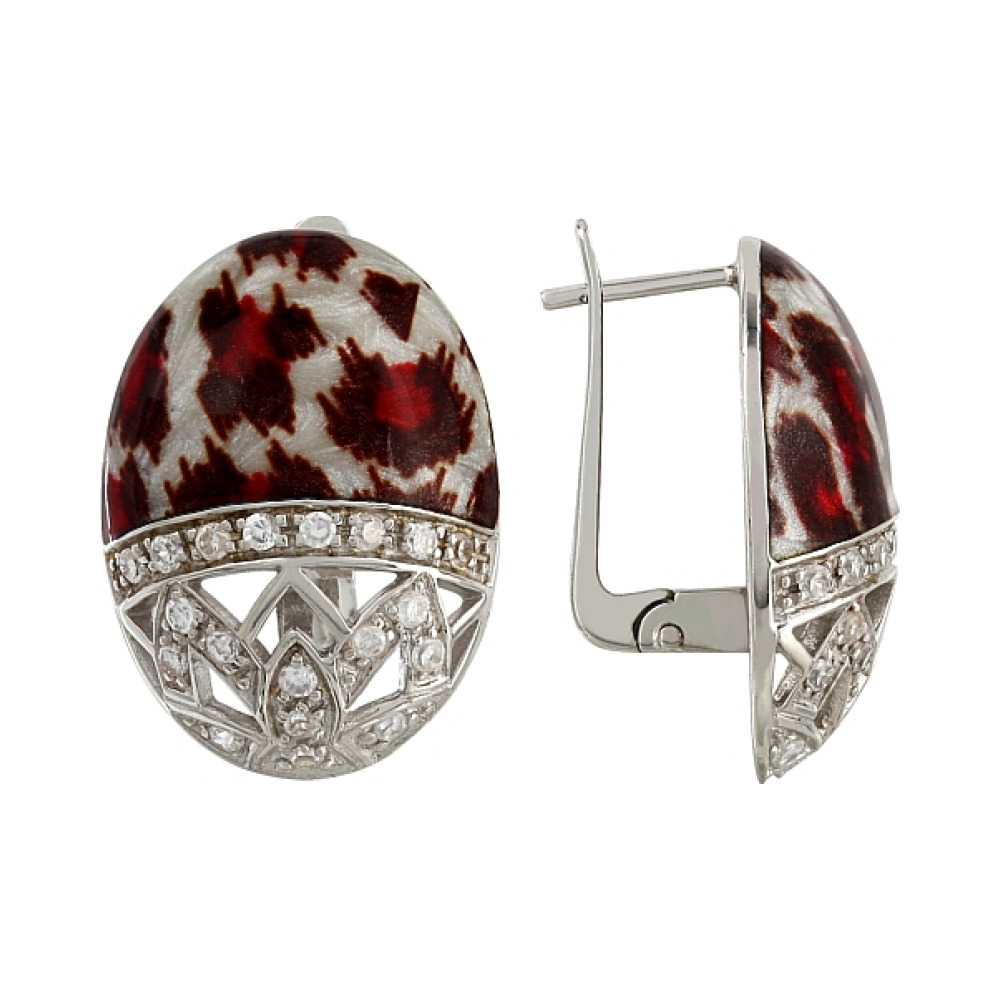 Серебряные серьги с эмалью и фианитом № 106158