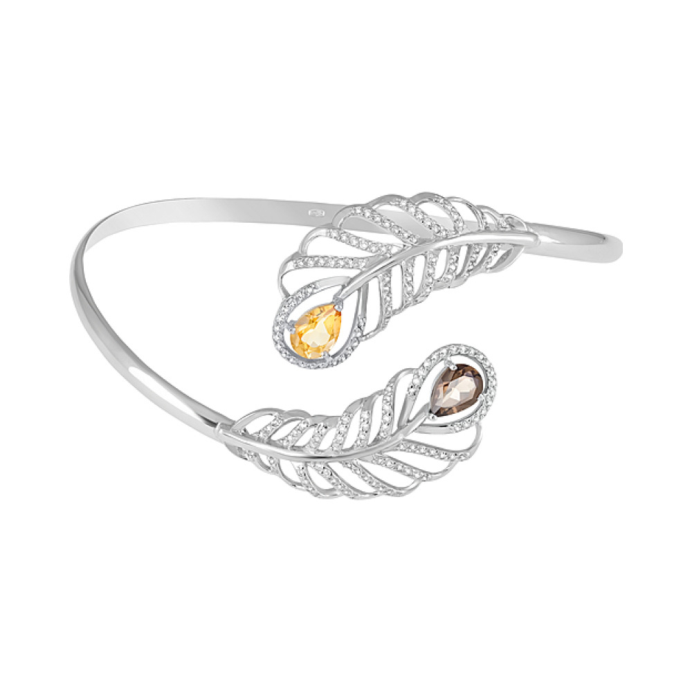 Серебряный браслет с полудраг. вставками и фианитом № 127634