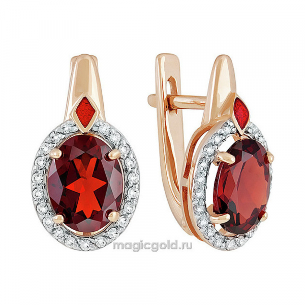 Золотые серьги с гранатом и фианитом № 139479