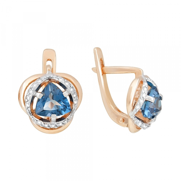 Золотые серьги с топазом и фианитом № 118579