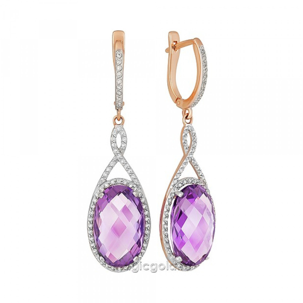 Золотые серьги с аметистом и фианитом № 164396