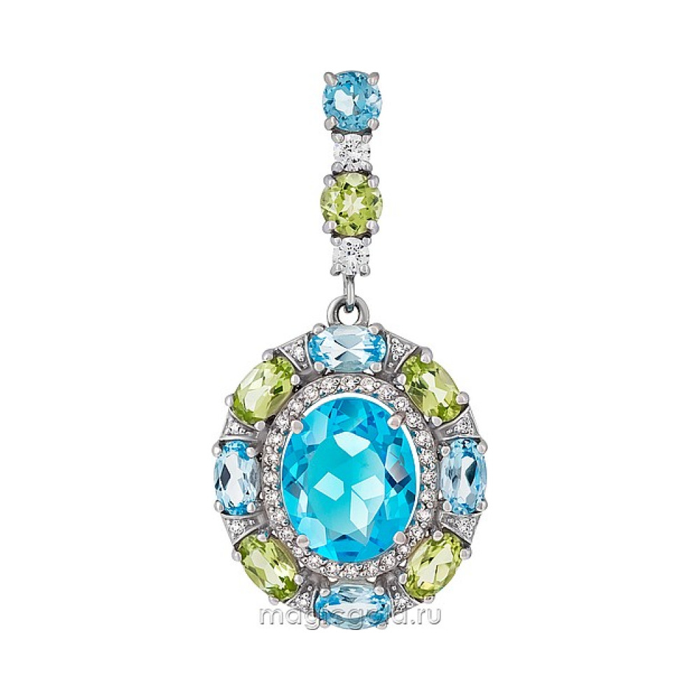 Серебряная подвеска с полудрагоценными вставками, алпанитом и фианитом № 133406