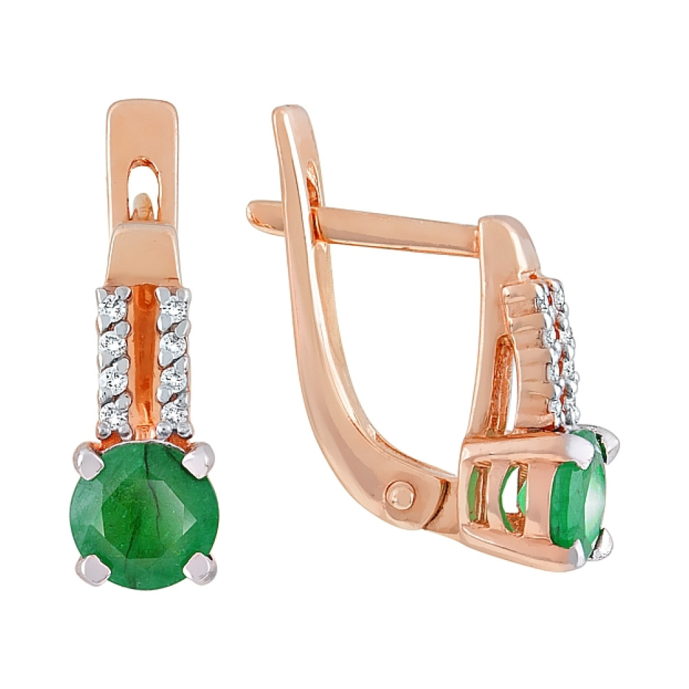 Золотые серьги с бриллиантом и изумрудом № 115659