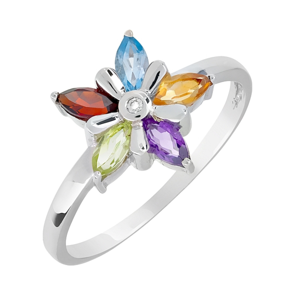 Золотое кольцо с бриллиантом и полудраг. вставками № 27042