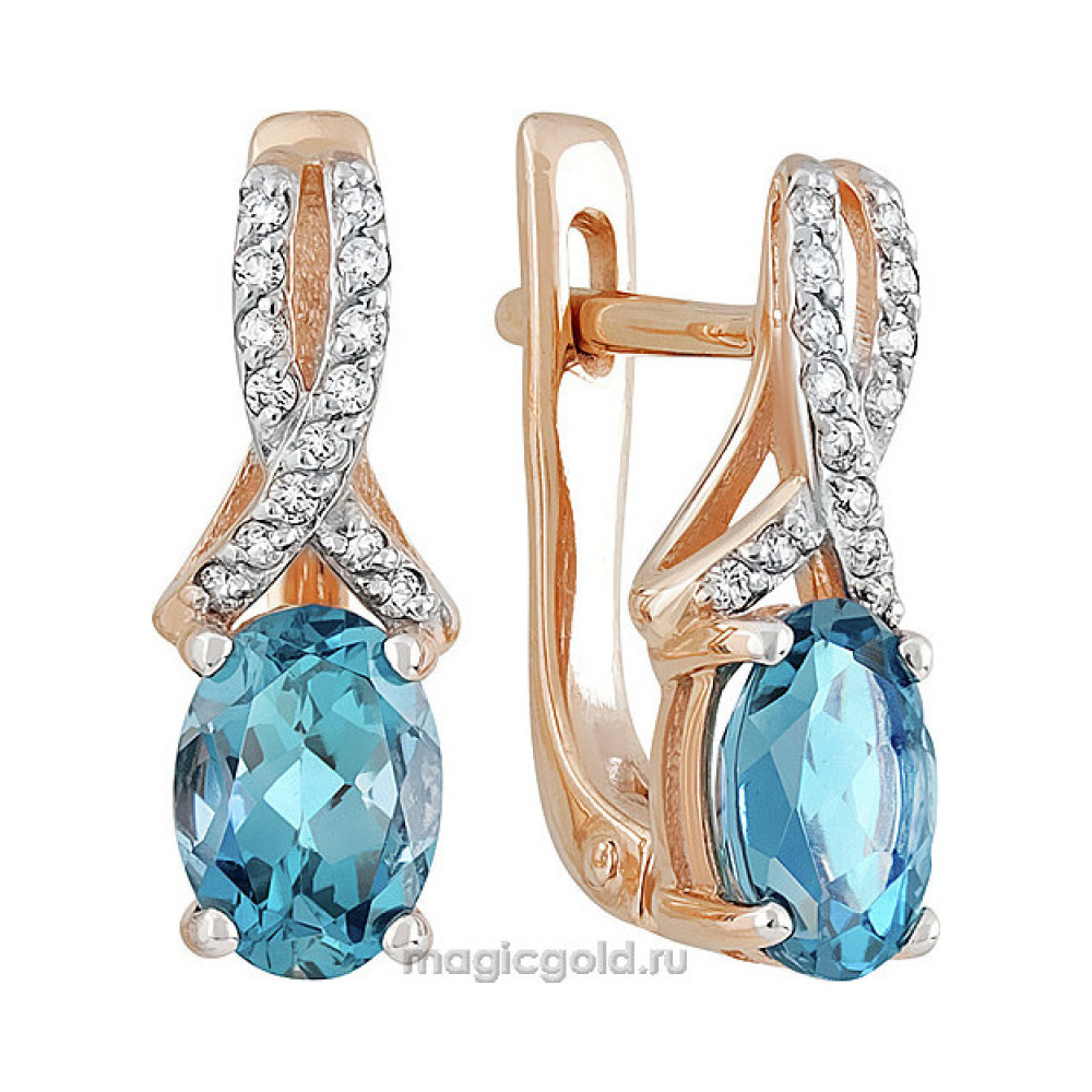 Золотые серьги с топазом и фианитом № 139844