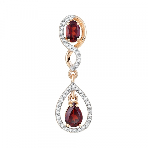 Золотая подвеска с гранатом и фианитом № 120046