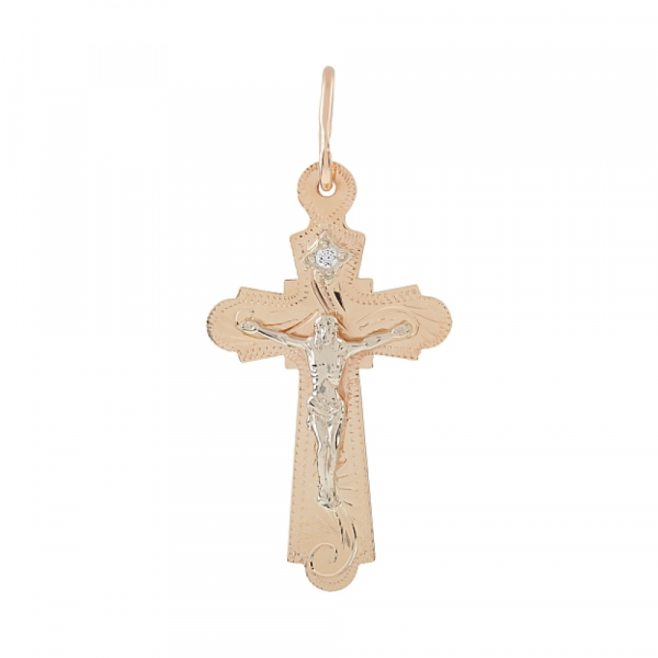Крест с ручной разгравировкой с фианитом № 97114