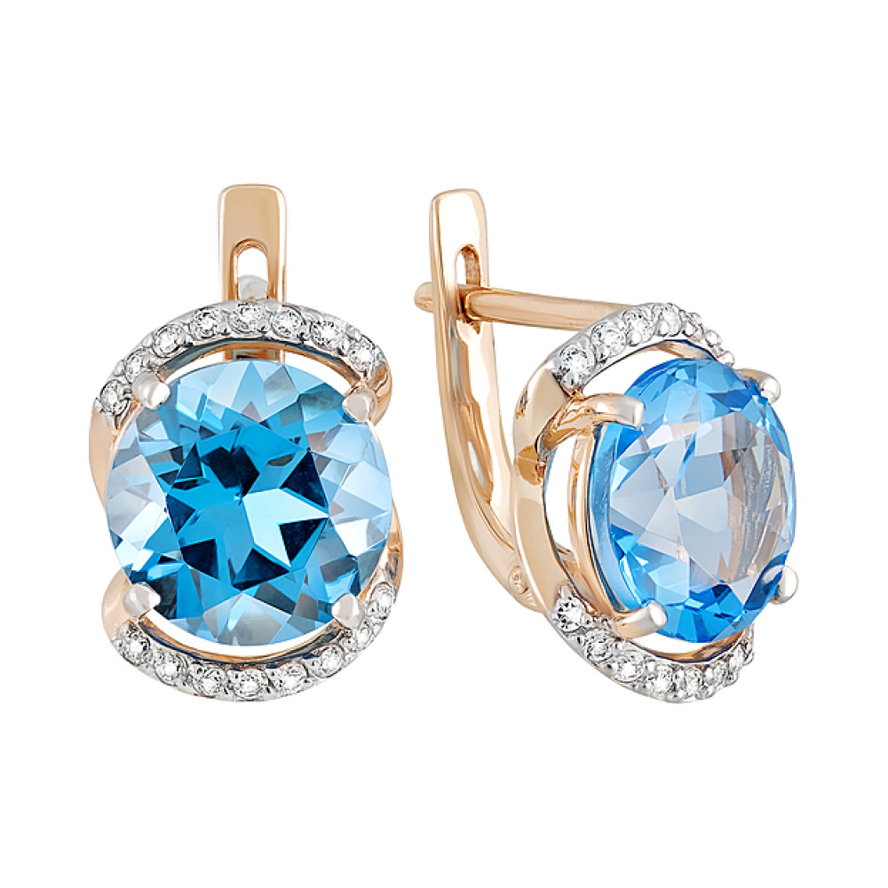 Золотые серьги с топазом и фианитом № 128321