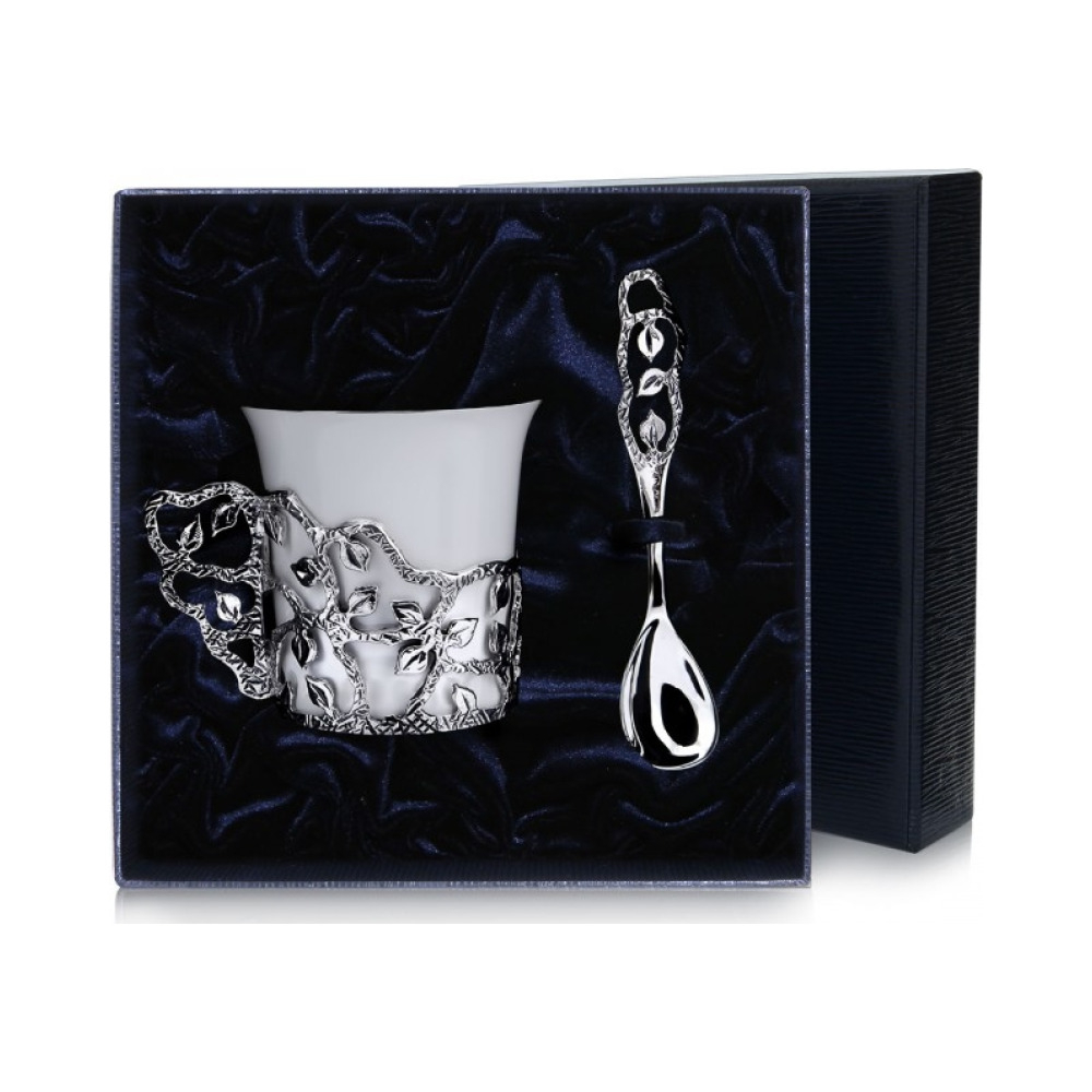 Набор серебряная кофейная чашка «Листопад»