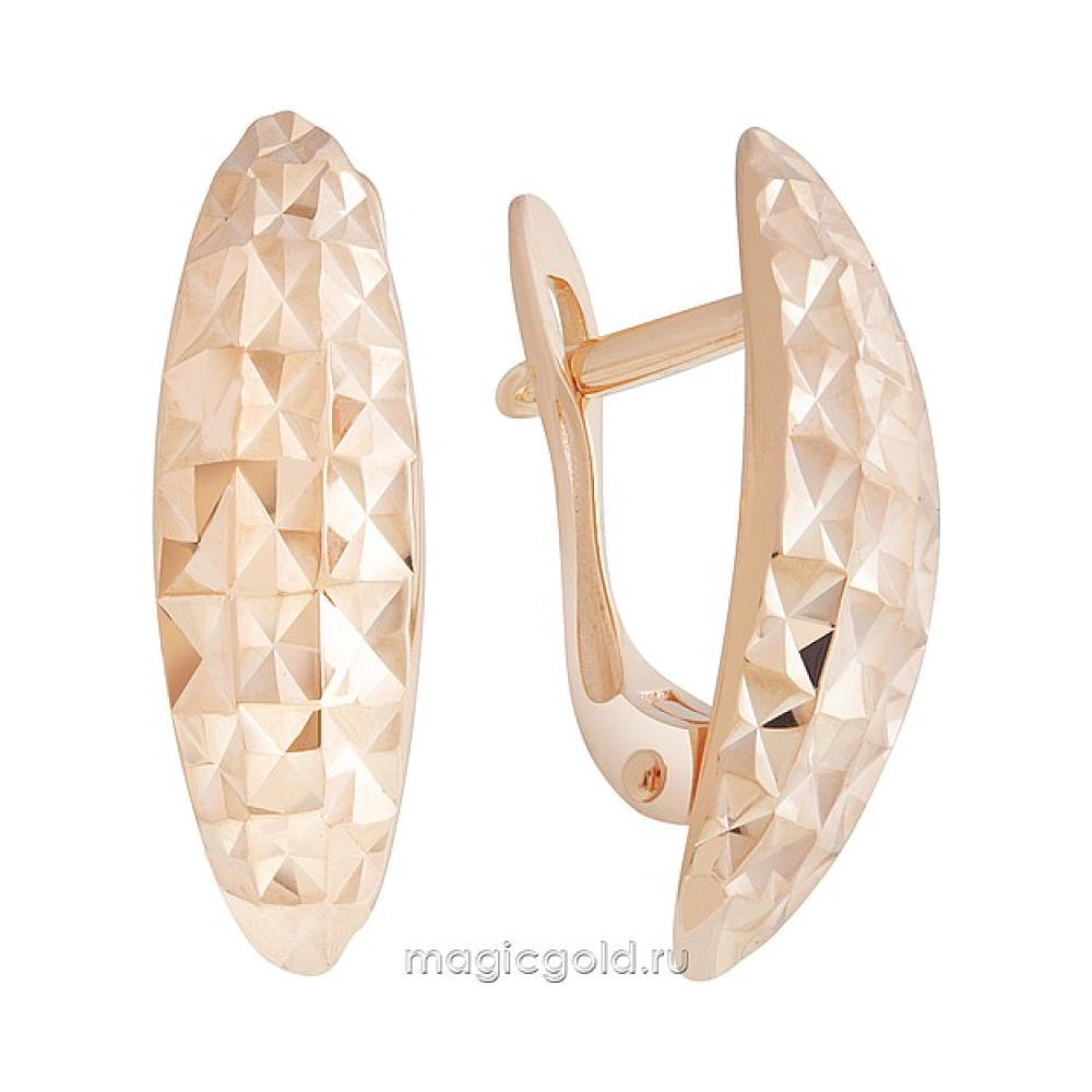 Золотые серьги без камня с алмазкой № 171859