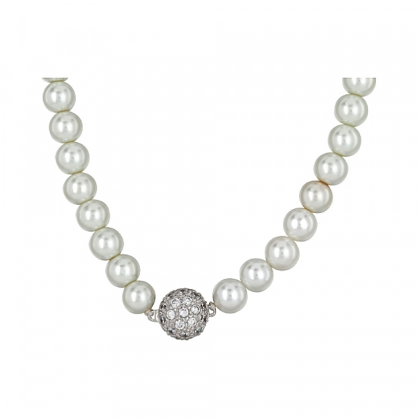 Серебряное колье с имитац.жемчуга и фианитом № 80344