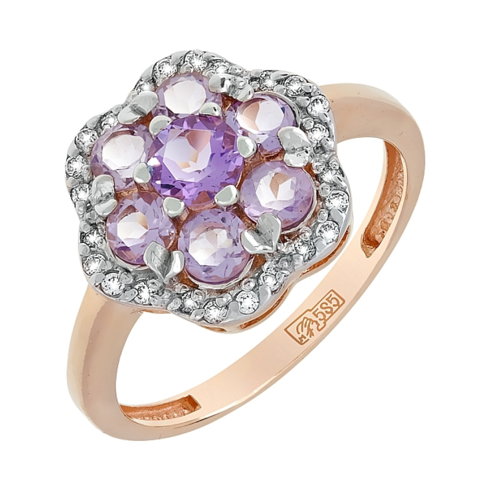 Золотое кольцо с аметистом и фианитом № 116956