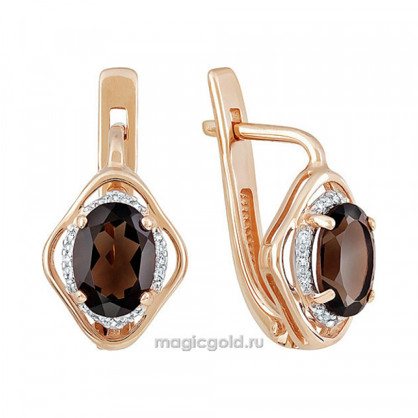 Золотые серьги с раухтопазом и фианитом № 141414