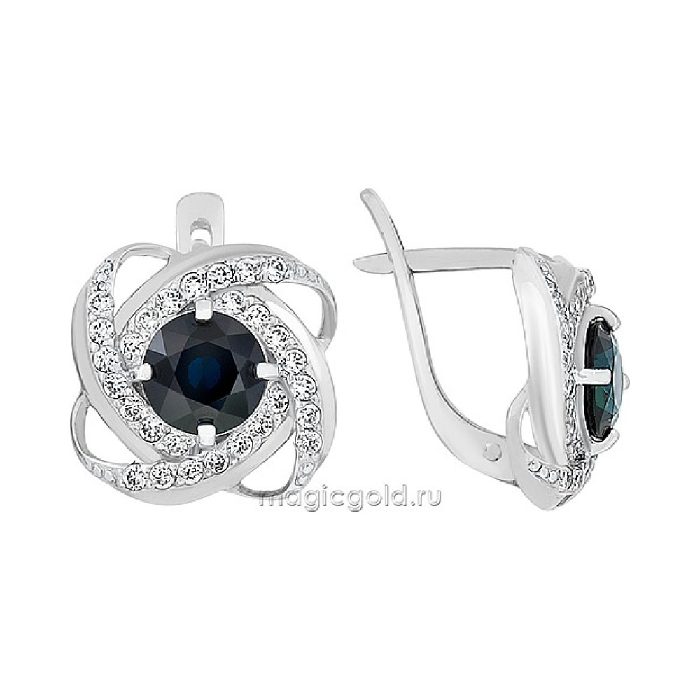 Золотые серьги с сапфиром и фианитом № 116347