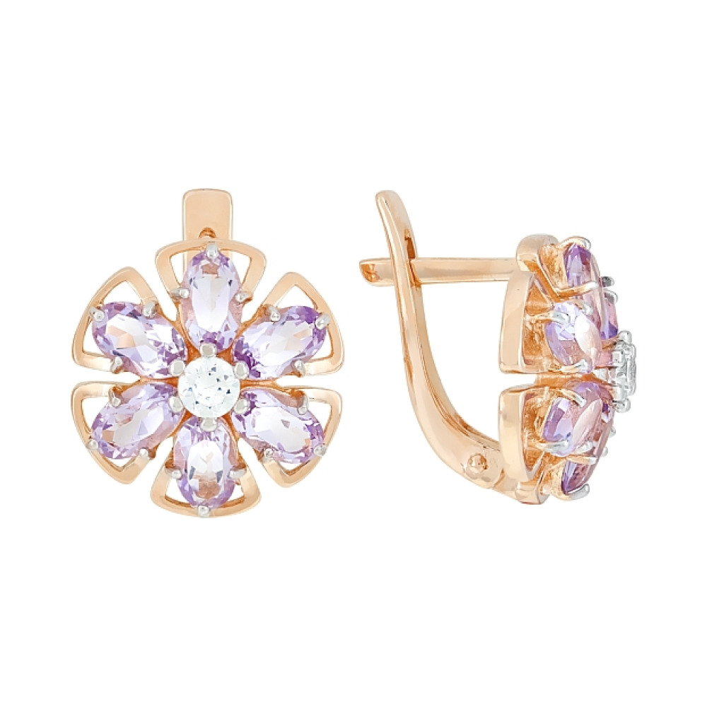 Золотые серьги с аметистом и фианитом № 117950