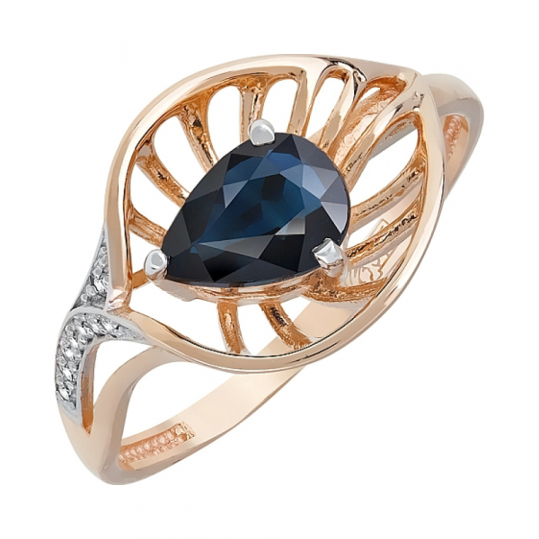 Золотое кольцо с бриллиантом и сапфиром № 120947