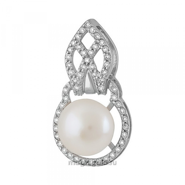 Серебряная подвеска с жемчугом и фианитом № 129640