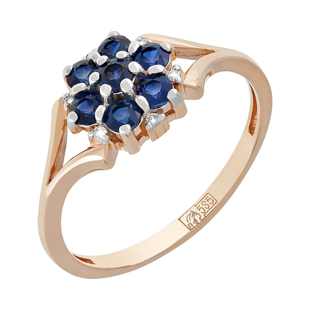 Золотое кольцо с бриллиантом и сапфиром № 119108