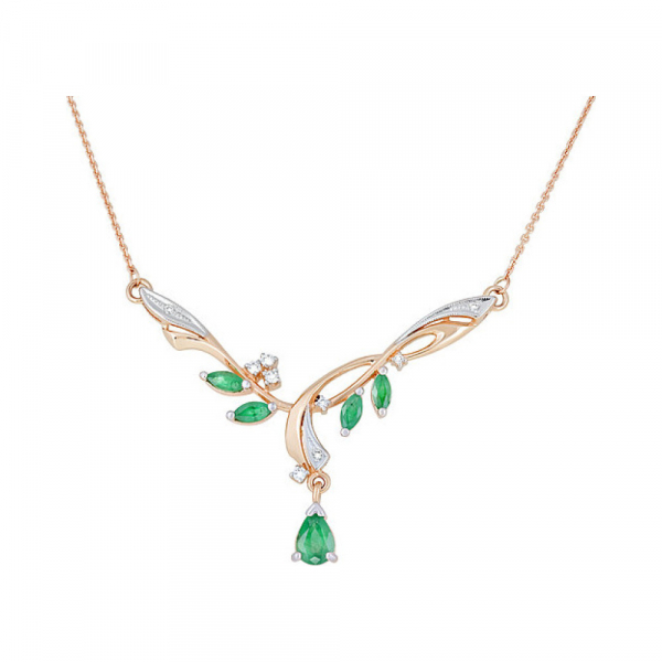 Золотое колье с изумрудом и фианитом № 123467