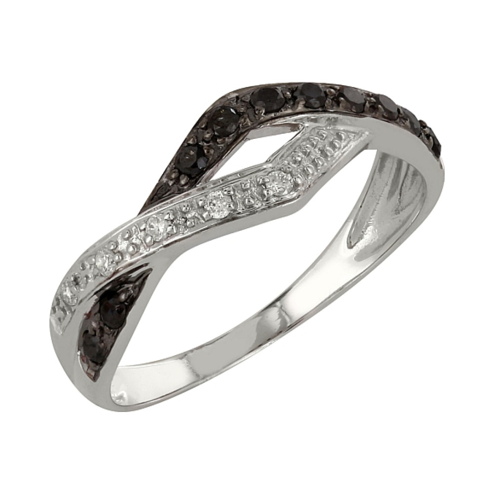 Золотое кольцо с черными и белыми бриллиантами № 98345