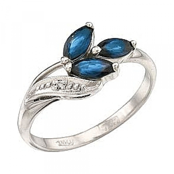 Золотое кольцо с бриллиантом и сапфиром № 29506