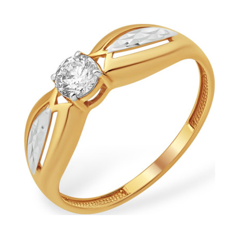 Золотое кольцо с фианитом и алмазкой № 163169