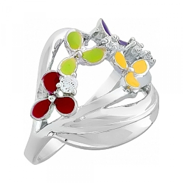 Серебряное кольцо с фианитом и эмалью № 114966