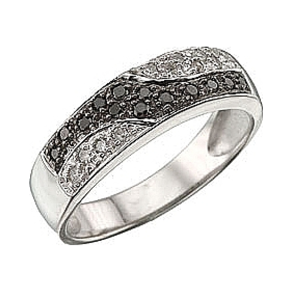 Золотое кольцо с чёрным и белым бриллиантами № 36710