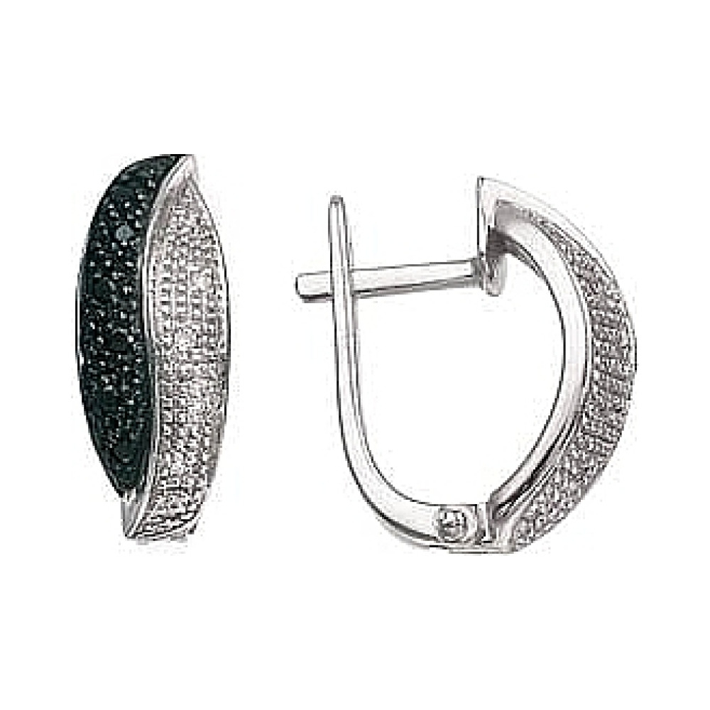 Золотые серьги с чёрным и белым бриллиантами № 3569