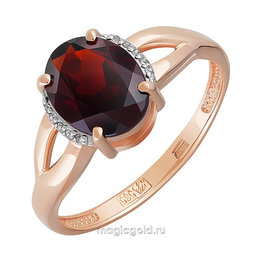 Золотое кольцо с гранатом и фианитом № 158831