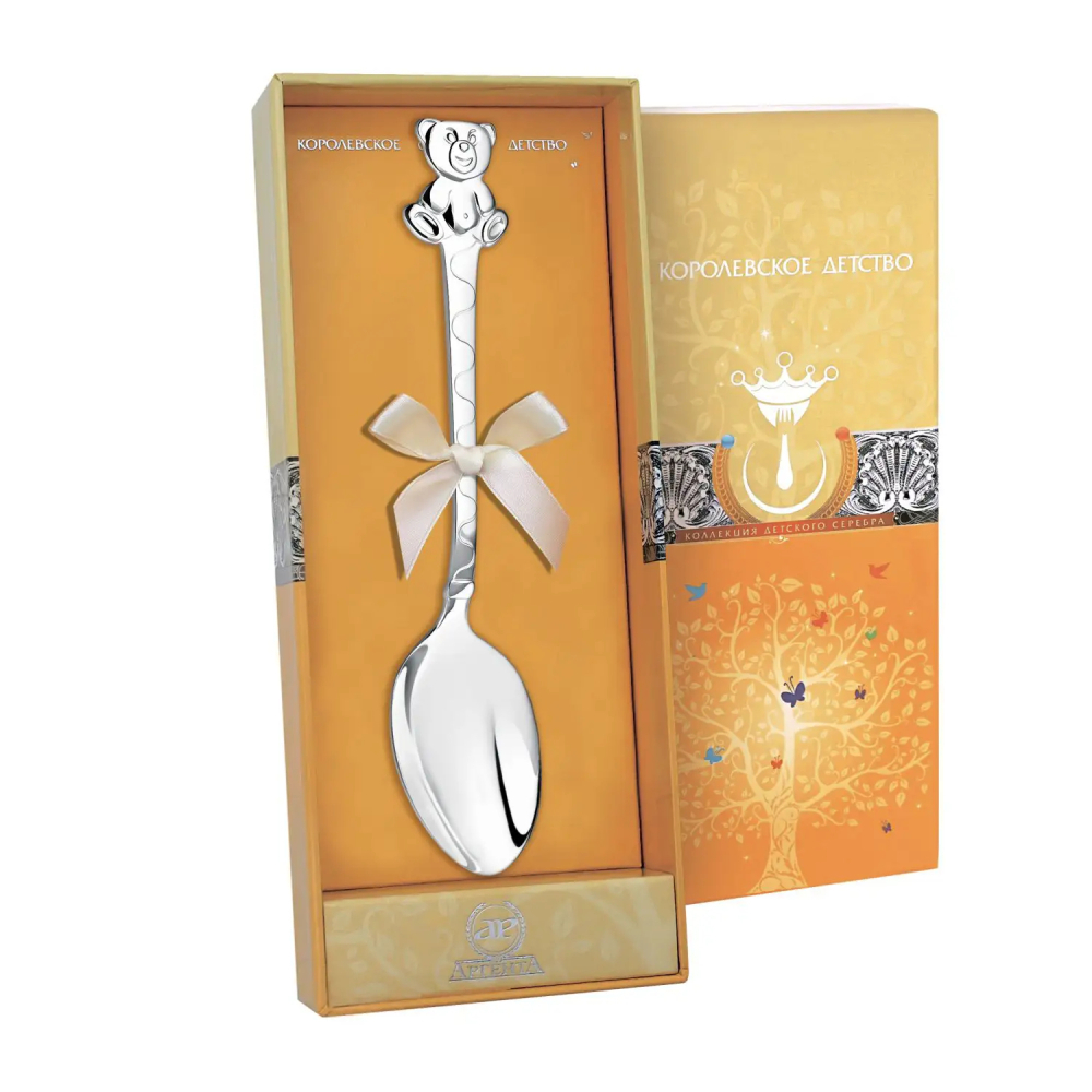 Ложка десертная DODO Медведь в футляре из серебра 925 пробы