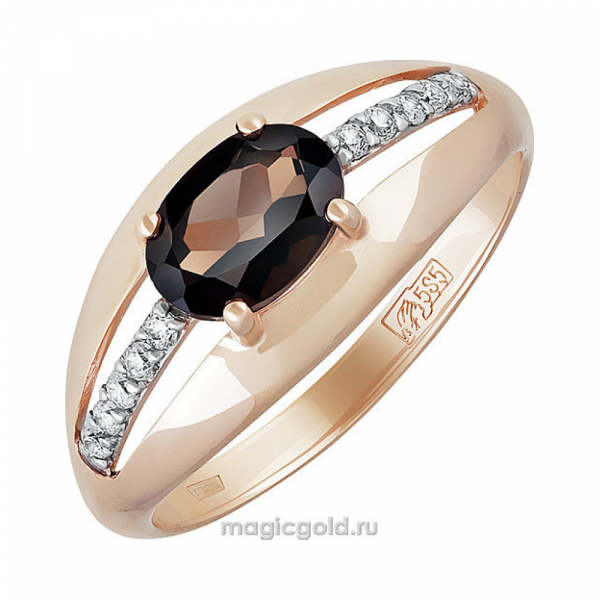 Золотое кольцо с раухтопазом и фианитом № 139797