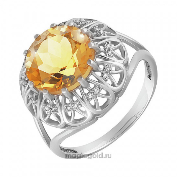 Серебряное кольцо с цитрином и фианитом № 129604