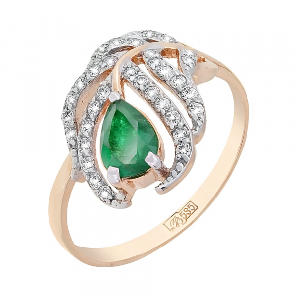 Золотое кольцо с бриллиантом и изумрудом № 118710