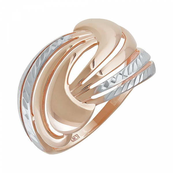 Золотое кольцо без камня с алмазкой № 136908