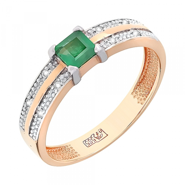 Золотое кольцо с бриллиантом и изумрудом № 84848