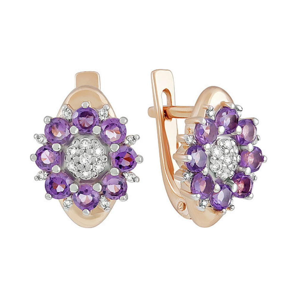 Золотые серьги с аметистом и фианитом № 135145