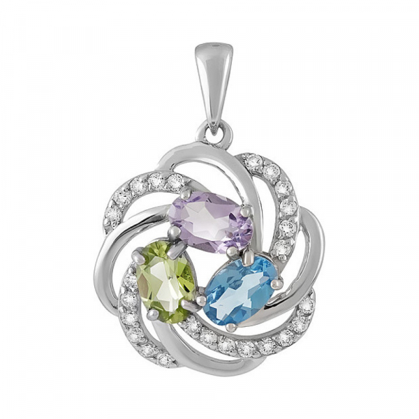 Серебряная подвеска с полудрагоценными вставками и фианитом № 131490