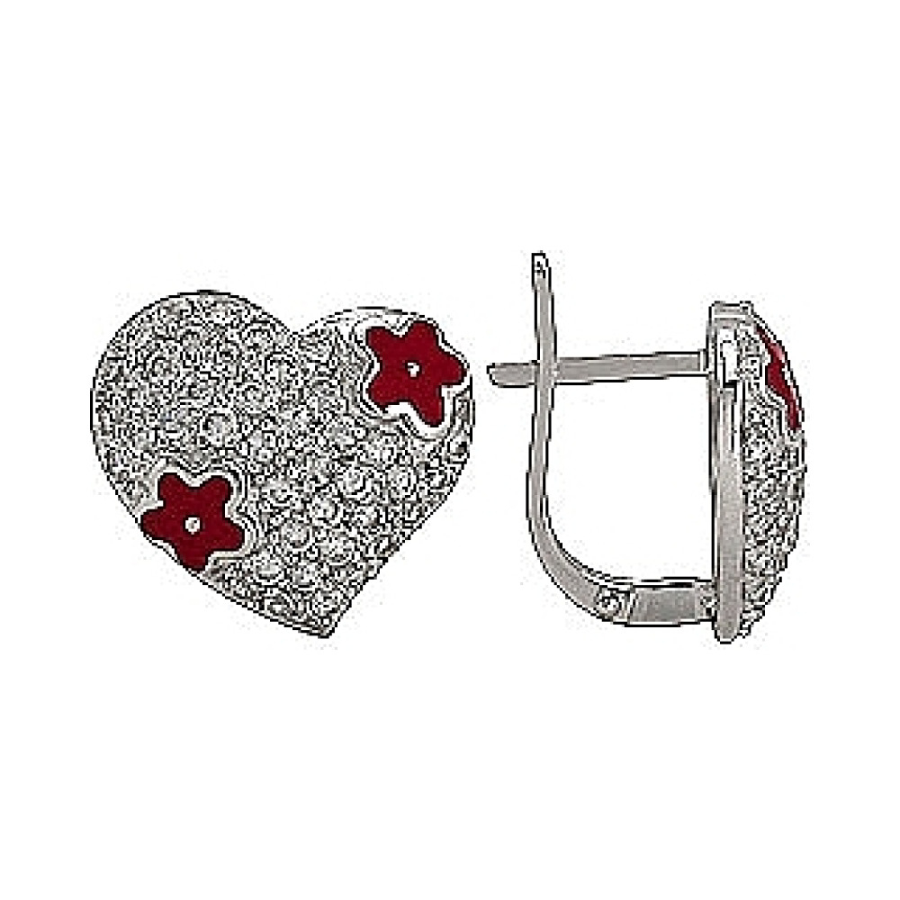 Серебряные серьги с фианитом и эмалью № 75205