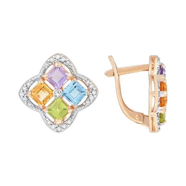 Золотые серьги с полудрагоценными камнями № 113124