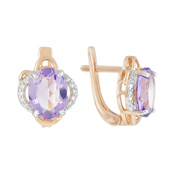 Золотые серьги с аметистом и фианитом № 119594