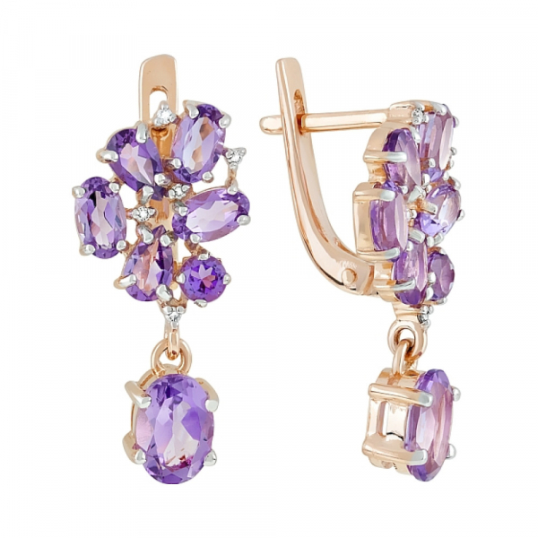 Золотые серьги с аметистом и фианитом № 120029