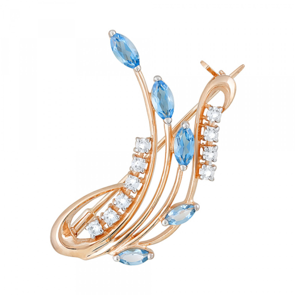 Золотая брошь с топазом и фианитом № 122920