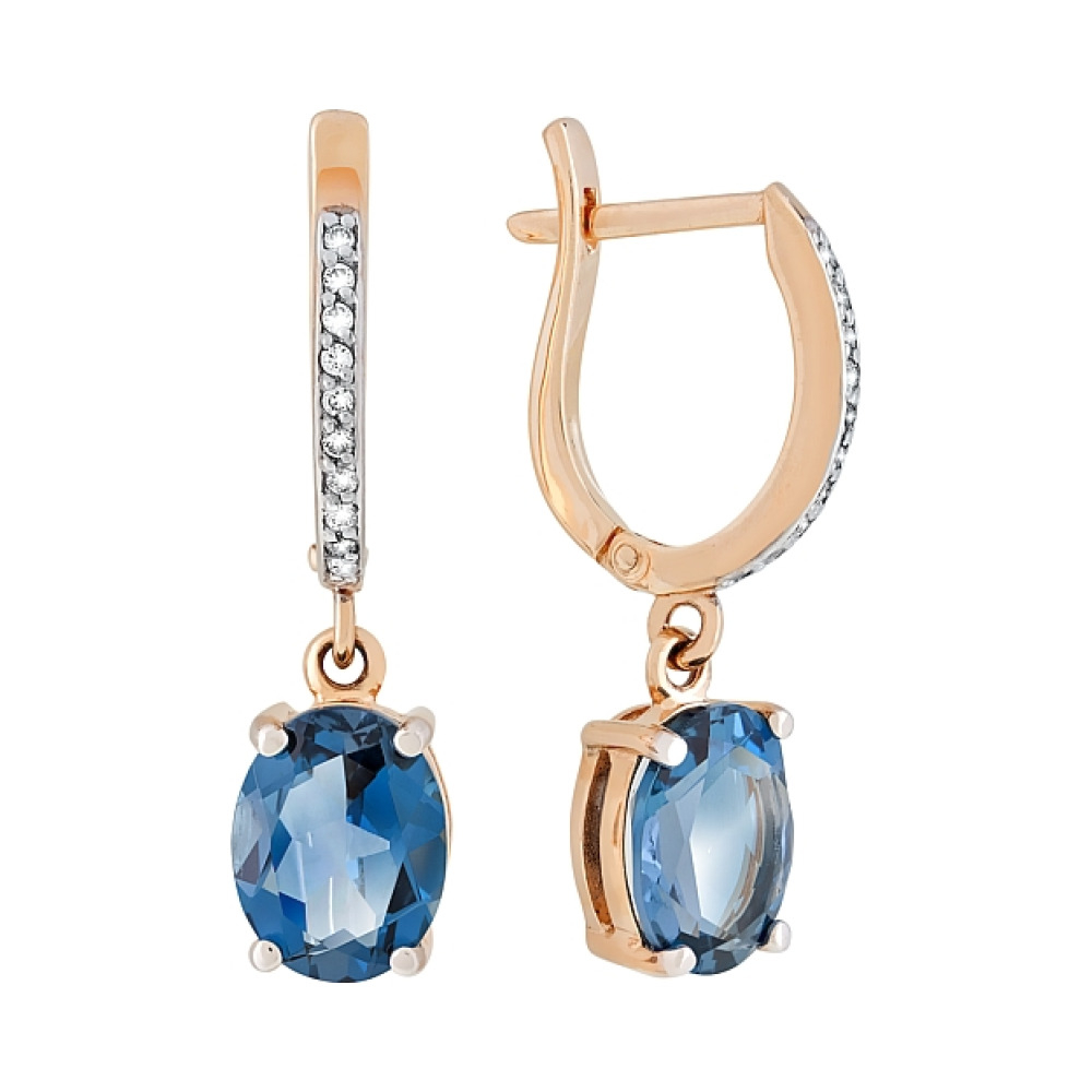 Золотые серьги с топазом и фианитом № 111237