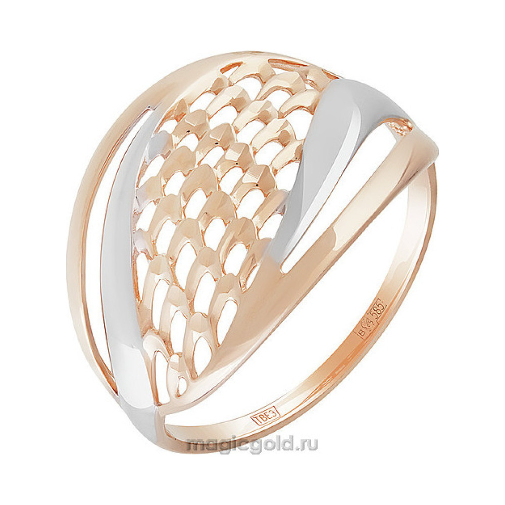Золотое кольцо без камня с алмазкой № 159805