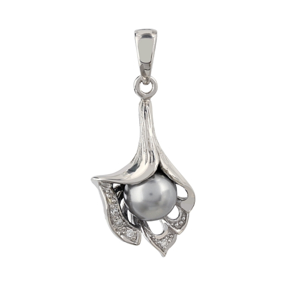 Серебряная подвеска с фианитом и имитац.жемчуга № 106199