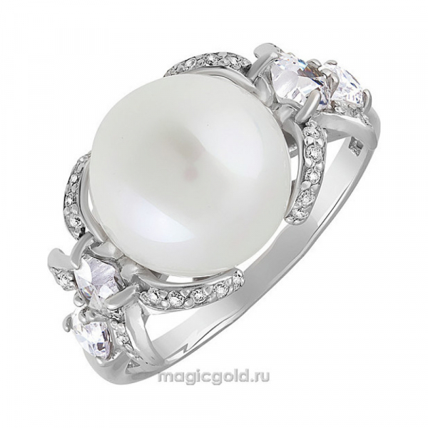 Серебряное кольцо с перламутровым жемчугом и фианитом № 135290