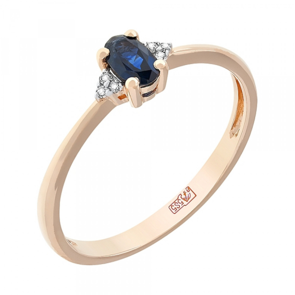 Золотое кольцо с бриллиантами и сапфиром № 112849