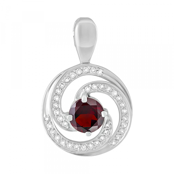 Серебряная подвеска с гранатом и фианитом № 123213